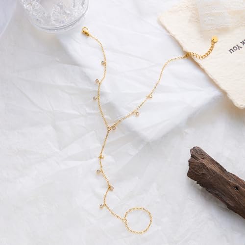 Dainty Anklet for Women Trendy Boho Waterproof Link Chain Gold Pearl CZ Stainless Steel Ankle Adjustable Foot Minimalist Summer Jewelry Gift for Women (Style 4) — view 4