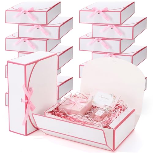 Boîtes cadeaux blanches haut de gamme 26x20 cm dotées de rubans satinés roses pour cérémonies