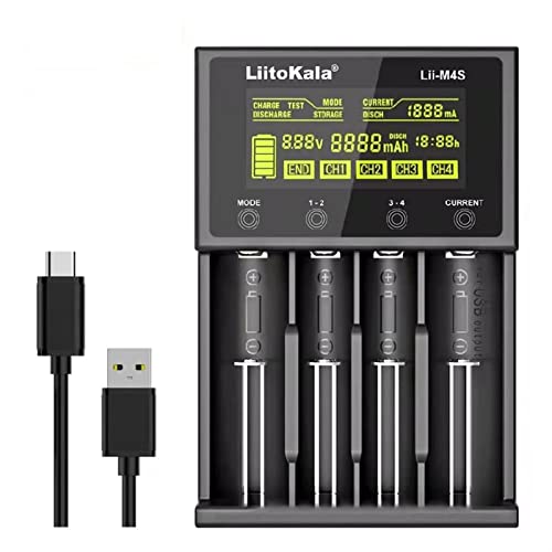 4-Bay 18650 Battery Charger?Test Battery Capacity?Touch Button,Universal Battery Charger for: 3.7V 26650 20700 18650 18350 1.2V NiMH/Cd AA AAA Size Batteries