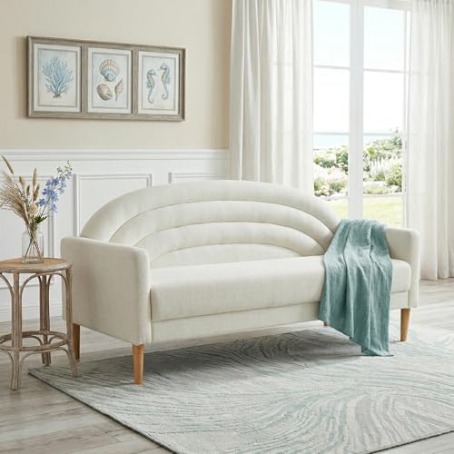 QNZK 63" Small Loveseat Sofa for Small Spaces, Mid Century Modern Sofa, Linen Upholstered Furniture with Wood Frame, Mini Couch for Living Room/Bedroom, Office Couch, Easy Assembley, Cream White