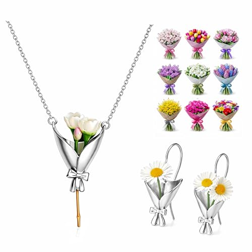 Novearring Teacher Gifts Flower Holder Necklace Flower Bouquet Holding Necklaces Earrings Floral Jewelry Set Accessories Gifts for Teacher 2026