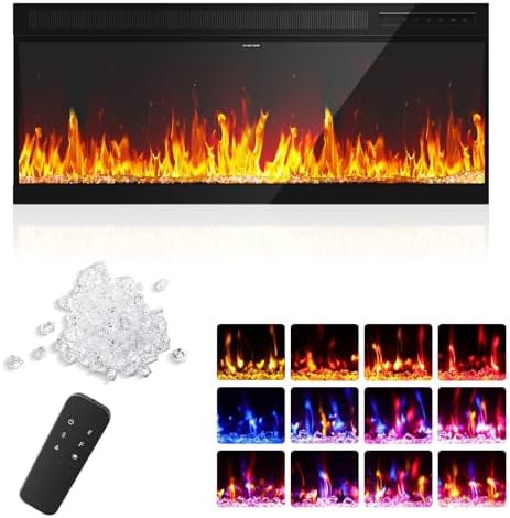 40 inch Upgraded Electric Fireplace-Ultra Narrow Bezel and Simulated Flame Fireplace, Ultra Large Flame Display, 750W/1500W, Remote Control, Recessed/Freestanding/Wall Mounted for Living Room, Bedroom