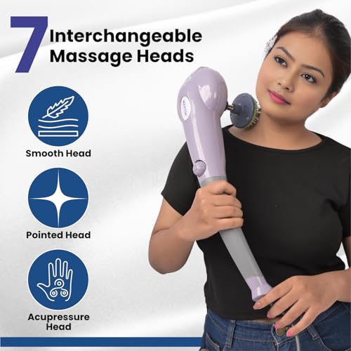 Image of Dealsure Corded Electric Handheld Body Massager Machine for Pain Relief with 7 Attachments for Neck, Back, Legs, Shoulders & More (Grey)