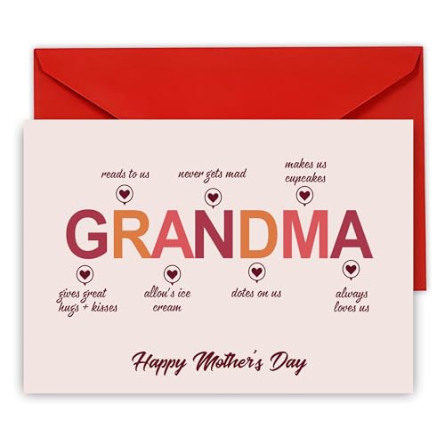 Faythory Mother’s Day Card for Grandma – Cute Funny Grandmother Greeting Card, Happy Mothers Day for Nana, I Love You Card from Grandson or Granddaughter