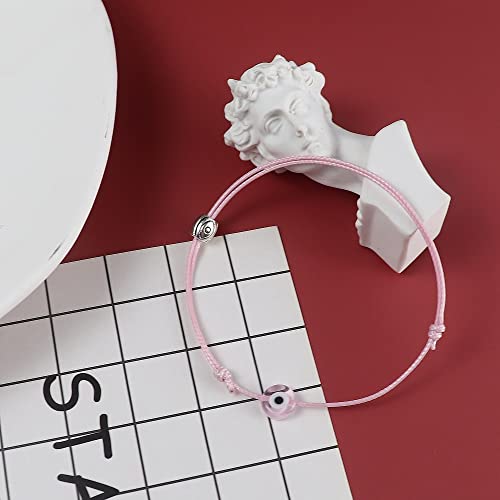 Caiyao Evil Eye String Bracelet Red pink black blue Lucky Amulet Mal de ojo Kabbalah Protection Handmade Bracelet Adjustable For Women Men-Pink - Image 3