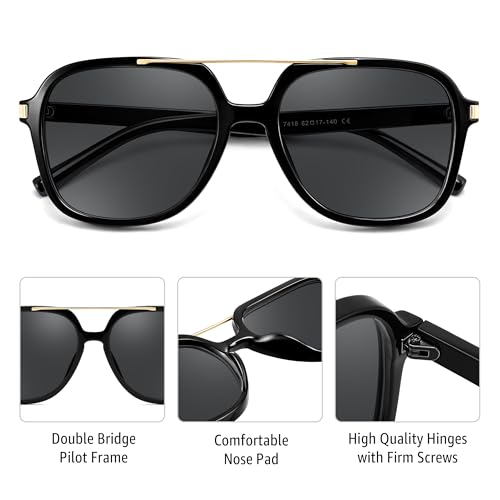 FEISEDY Trendy Aviator Sunglasses for Women Men Square 70s Lightweight Shades B4199 — view 4