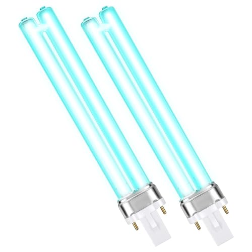 2 Pack UV Aquarium Light Bulbs 9W Lamp Base Fish Tank LED H-Shape Tube G23/2G7 2 Pin Base UV Purifier Bulbs Pond Lights Replacement Light Bulbs for Water Air Purification or Aquarium Fish Tank