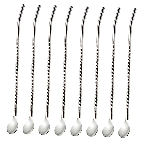HOLIDYOYO 8pcs 304 Stainless Steel Stirring Spoons for Bar Use Smooth Surface Kitchen Utensils Easy Cleaning Non-Slip Home Tableware