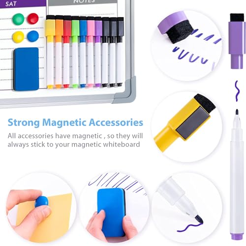 ARCOBIS Magnetisch Whiteboard Klein, Mini A3 Whiteboard 40x30cm Magnettafel Wand HäNgende Doppelseitige Tafel füR Planung, To Do Liste, Schule, Zuhause, BüRo（Wochenplaner-Silber）