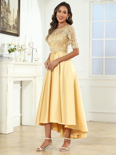 BOLENSYE Satin Mother of The Bride Dresses for Women with Pockets A Line Lace Appliques Formal Evening Party Gown3