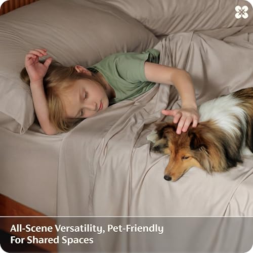 Image of Bedsure King Size Sheets Set, Cooling Sheets for Hot Sleepers, Rayon Derived from Bamboo, PureWoven, Breathable & Soft, Deep Pocket Up to 16 Inches, Hotel Luxury Silky Bedding, Simply Taupe