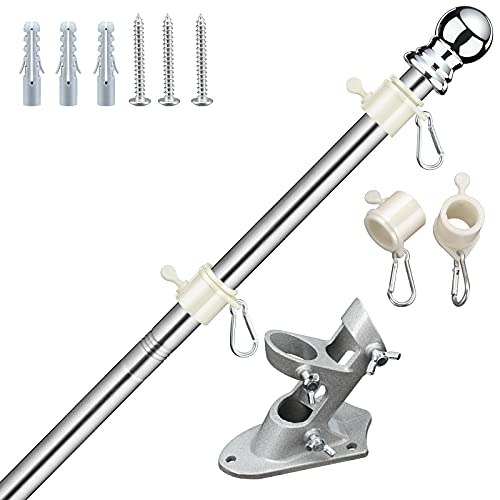 MIYA Flag Pole - 6 FT Flagpole Kit for American Flag - Stainless Steel Professional Flag Pole for House Garden Yard - Residential or Commercial Flag Pole with Two-Position Bracket
