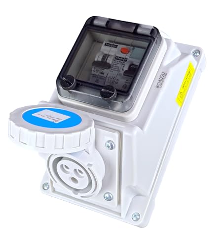 RoadEu – IP66 CEE 16A Wandsteckdose mit FI & LS Schalter – 230V 3P Einphasig – Wasserdicht & Staubdicht – Ideal für Außenbereich & Feuchträume