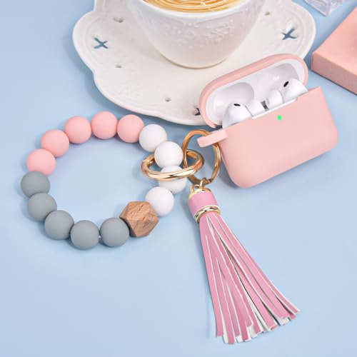 Image of Filoto for AirPods Pro 3 Case (2025), Soft Silicone Protective Case Cover Compatible with Apple AirPods Pro 3rd Generation with Beaded Bracelet Keychain Accessories for Women Pink