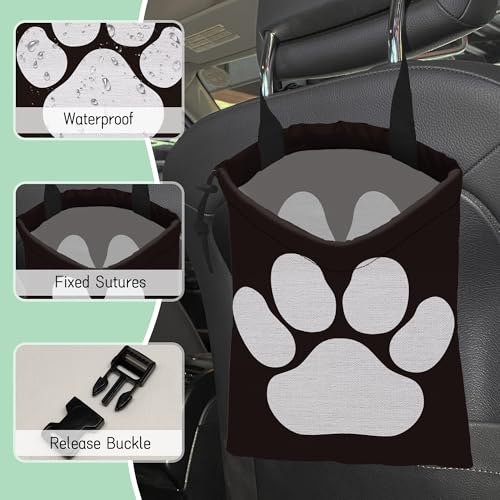 Image of Dog Paw Car Trash Bag,Hanging Drawstring Car Garbage Bag,Waterproof Canvas Car Back Seat Organizer with Adjustable Buckle,for Vehicles,SUVs,Camping,Road Trips