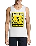 Ajuste: ajuste normal Danger Driver is Insane Leather Glove Sign Art - Camiseta de algodón para hombre, color blanco, blanco, L
