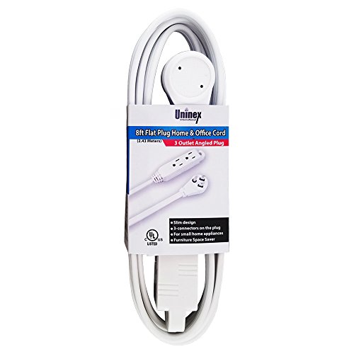 Uninex Ec1608Aul Flat Angle Plug Extension Cord With 3-Outlet, 3-Prong, 8-Foot, 1-Pack #TOP1