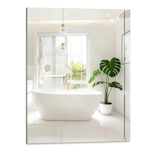 ROYUEXT Badezimmerspiegel 50×40cm, Fliesenkleber Wandspiegel,...