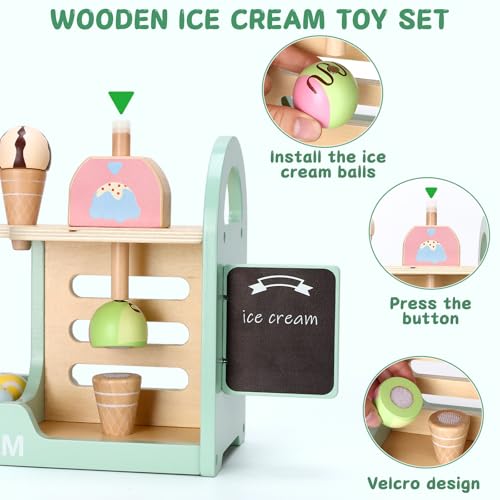 RILSO Toys for 2 3 4 Year Old Girls Gifts,2 3 4 Year Old Girl Gifts,Girl Toys Age 2 3,Play Store Pretend Play Toys,Ice Cream Play Set,Wooden Toddler Girl Toys 2-3,Play Food Sets for Kids Kitchen