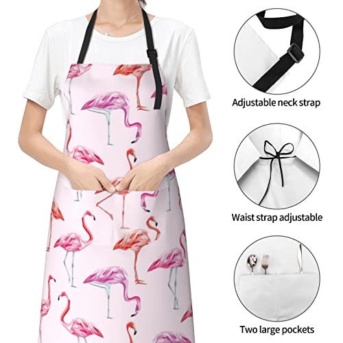 Vucemi Painting Flamingo Printed Apron Waterproof Adjustable Bib Apron Cooking With Pocket Durable Aprons For Kitchen Gardening #TOP5