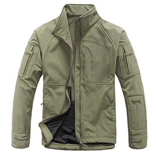 LANBAOSI Men Tactical Fleece Jacket Waterproof Full Zip Windbreaker Fleece Lightweight Camo Hiking Jacket