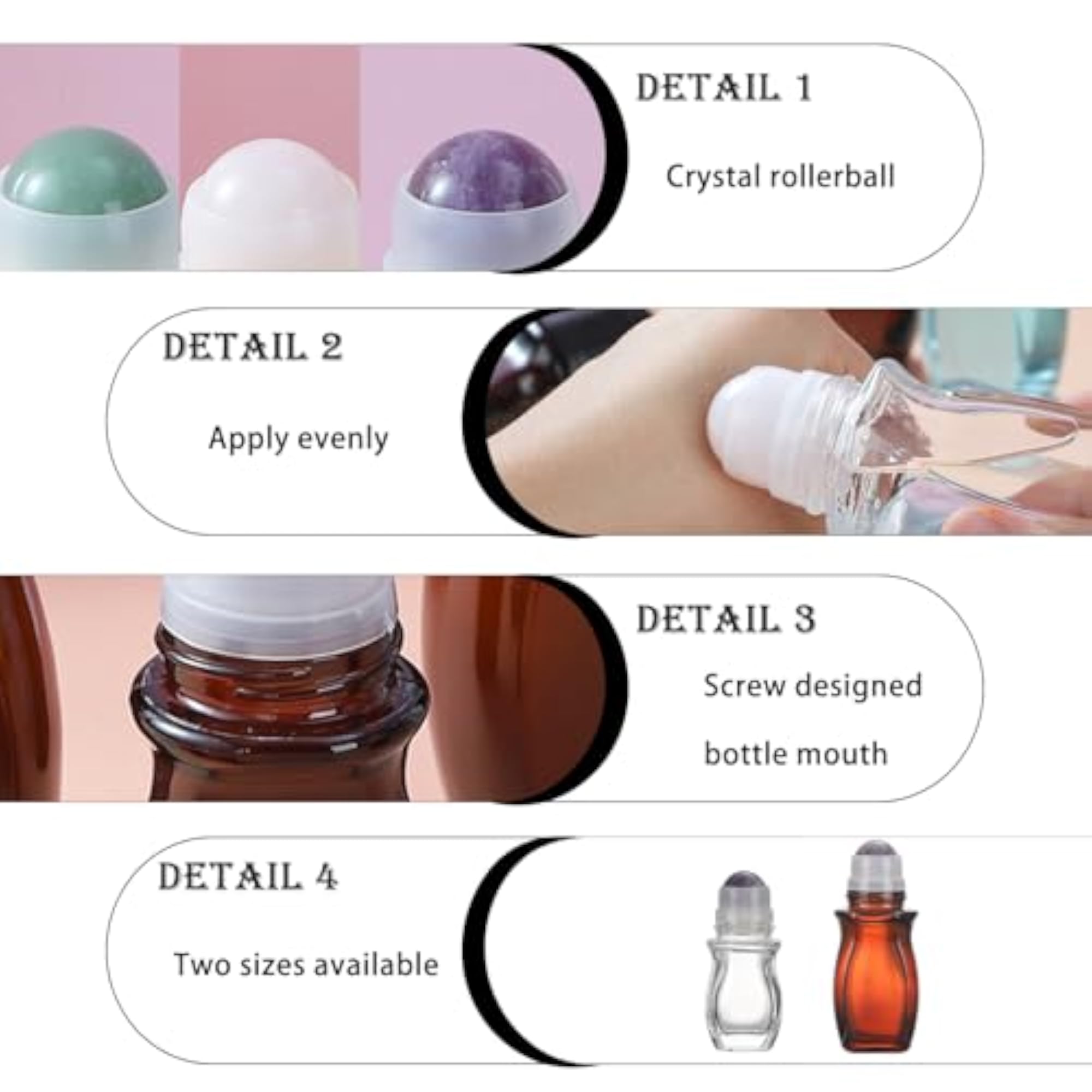 1oz Amber Glass Roll-On Bottles for Essential Oils