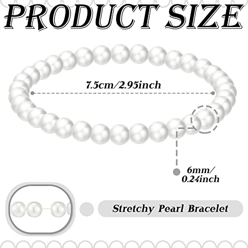 50 Pcs Elastic Pearl Bracelets For Women Wedding Stretch Faux Pearl Wrist Bands White Beaded Stackable Bracelets Corsage For Girl Bridal Bridesmaid Party Prom (0.24 Inches) #TOP2