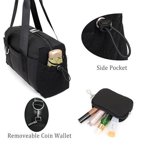 Everyday Mini Gym Bag for Women 2.0, Small Tote with Zipper Compartment Waterproof Travel Duffle Cute Handbag Workout Carry On with Removeable Shoulder Strap & Coin Wallet Easy to Clean - Black4