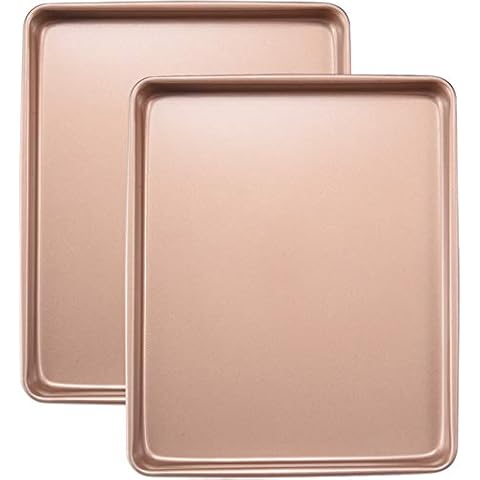 JOHO BAKING Sheet Pans Cookie Sheet,Small Baking Sheets for oven Nonstick Set,Cookie Tray Baking Pan Set,12.5inch,2-Piece,Gold Cover