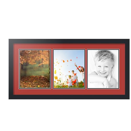 ArtToFrames Collage Picture Frame 3 Opening 3-8x10 Photo Frame | Made in USA | Black Frame Deep Red and Black Mats | Wall Mount Multi Photo Display 32X16 Full Size
