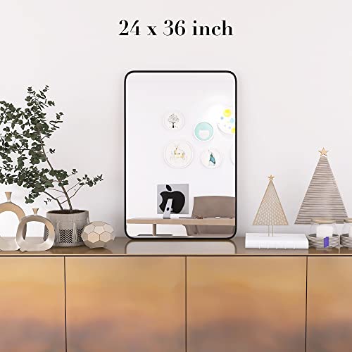 Beauty4U Round Edge Bathroom Mirror, 24"X36" Rectangular Bathroom Mirror For Wall, Black Wall Mounted Bathroom Vanity Mirror For Living Room, Bedroom, Entryway #TOP2