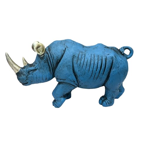 Image of AUGEN Polyresin Rhinoceros Blue Statue Showpiece for Home Decor Decoration and Gifting (7276E11, 27cm)