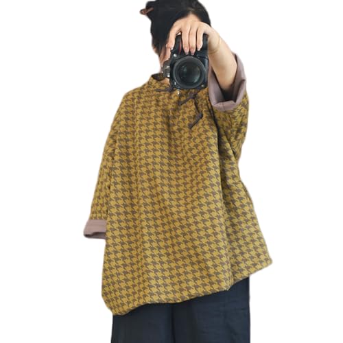 NFYM Womens Elegant Houndstooth Plaid Jackets Fall Winter Traditional Chinese Qipao Slant Collar Quilted Coats3