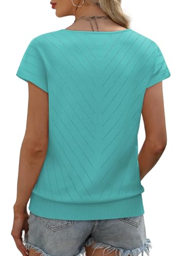 Image of WIHOLL Short Sleeve Sweater for Women V Neck Trendy Summer Tops 2026 Beach Vacation Clothes Travel Business Casual Outfits