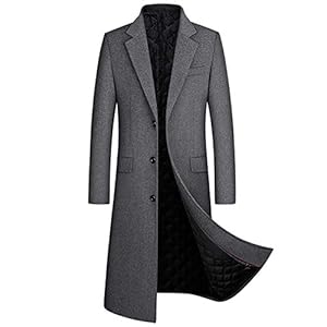 OJKYK Mens stijlvolle wollen overjas slim fit medio lange revers kraag single-breasted katoen warme trenchcoat