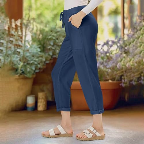 Wide Leg Linen Capri Pants for Women Casual Comfy Fit Lounge Pant Loose Drawstring Capris Beach Vacation Clothes 20252