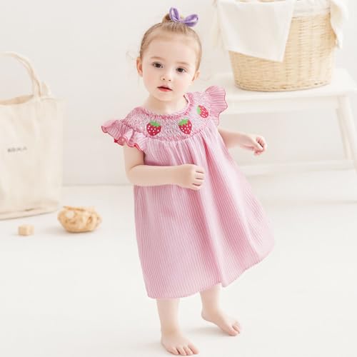 Toddler Girl Casual Summer Dress Sleeveless Watermelon/Animals Embroidery Smocked A-Line Dress Birthday Party Princess Dress3