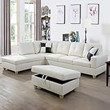 Livavege 3-Piece PU Leather Sectional Sofa Set, L Shaped Couch with Right Chaise and Storage Ottoman, Modern Corner Large 6 Seat Living Room Furniture for Office Home Apartment, Beige-R