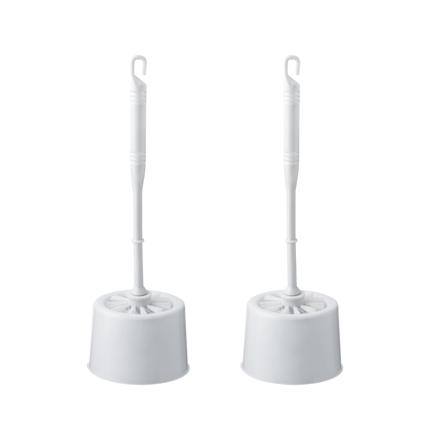 HOMESHOPA Round Toilet Brush with Holder, 2 Pack White Plastic Handle and Soft Flexible Bristles, Quick Drying Deep Cleaner Hygienic Household Essentials Bathroom Accessory