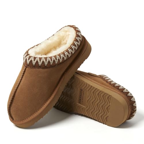 Image of Fireside by Dearfoams Women's Greta Genuine Shearling Clog Slippers, 100% Natural Suede Clogs for Outdoor & Indoor