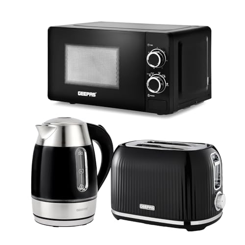 Geepas 3-Piece Kitchen Set 1.7L Kettle 2 Slice Toaster and 20L Microwave