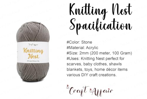 Image of Craft Affair | Knitting Nest Acrylic Yarn (200 Meter, 100 Grams, 2mm) / Woolen Yarn /Acrylic Yarn for Knitting and Crocheting-Stone