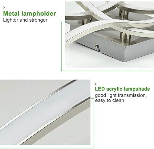 PADMA LED Ceiling Light Elegant Curved Design, Modern 18W LED Ceiling Lamp, Brushed Nickel Ceiling Lighting with 4X 4.5W 1400lm LED Boards, 3000K Warm White, Ceiling Fixture for Living Room Bedroom