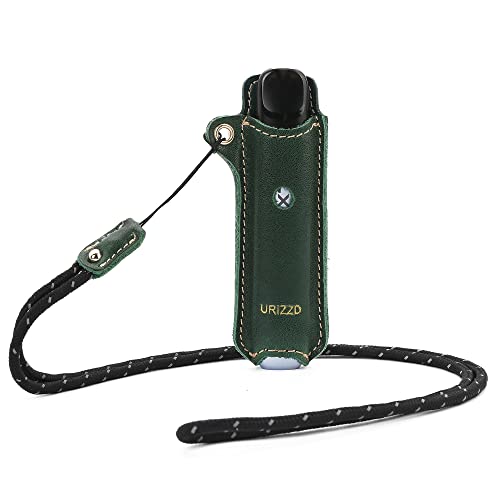 URIZZD Genuine Leather Vape case for JUUL RELX Or Similar Sized Electronic Cigarettes, Vape Holder with Long Lanyard Leather Device (Green)