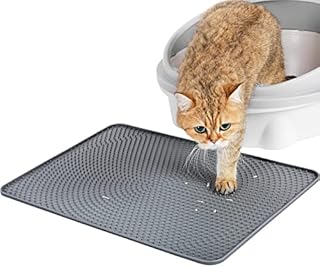 PETTOM Cat Litter Mat, Litter Tray Mat, Pet Feeding Mat Non-Slip Waterproof Durable Washable Cat litter Pad Silicone Material, 53x38cm-Grey