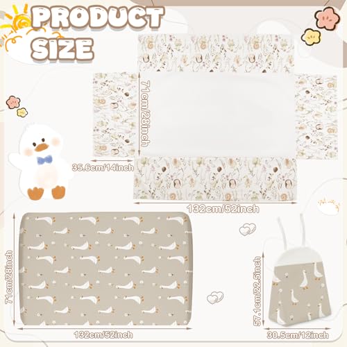 Image of Hahafelt 4 Pieces Crib Bedding Set for Girls and Boys, Soft Baby Bedding Set Including Crib Skirt, Comforter, Sheet and Diaper Stacker for Nursery(Goose Theme)