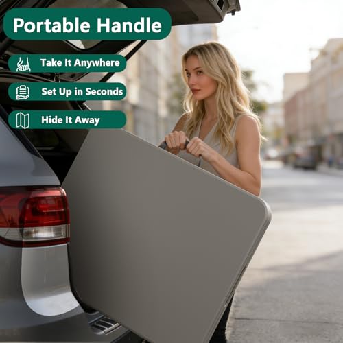 MAKE CHANGES Folding Table 6ft - Heavy Duty Plastic Table with Handle, Foldable & Portable, Fold-in-Half Utility Tables for Outdoor, Dining, Wedding, Events, Indoor, Picnic, Camping, Party (Khaki) by MAKE CHANGES - Image 2