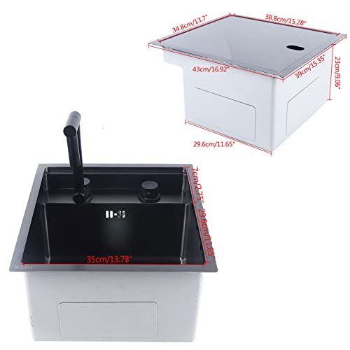 Stainless Steel Kitchen Sink Small - Black Hidden Bar Sink - Drop-in Undermount Sink Single Bowl 15 Inch with Folding Faucet Drain Kit (Black) - Thumbnail 2