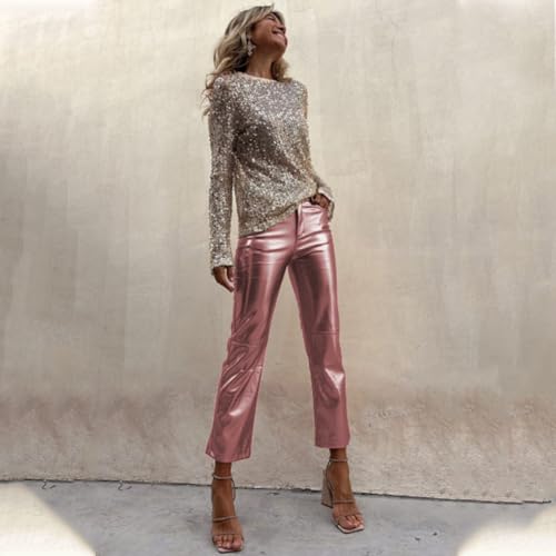 Shiny Metallic Women's Holographic Glitter Rave Dance Cropped Pants4