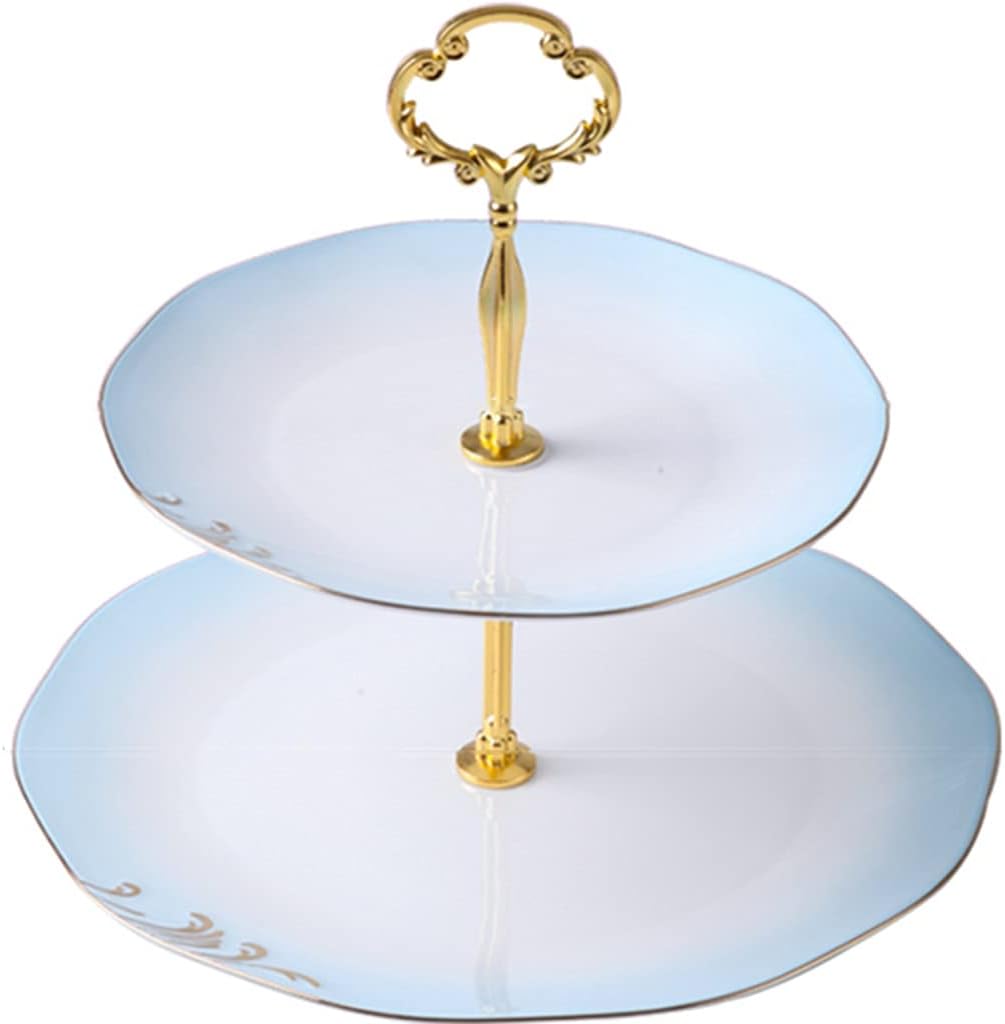 Cupcake Stand Desserts Stand Wedding Blue and White Gradient Color Cake Stand Creative and Elegant Afternoon Tea Bone China Fruit Plate Snack Stand Decoration Ornaments (White 2 Layer)
